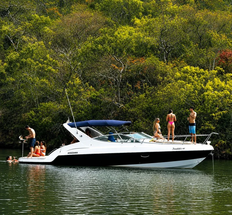 Lancha Nautilus com grupo de amigos no Lago Paranoá